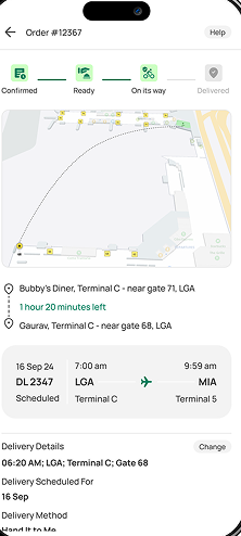 CrewEats app order tracking with flight-linked timing — beta preview